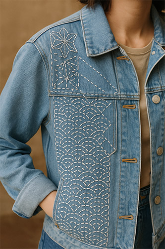 Veste en denim brodée Sashiko